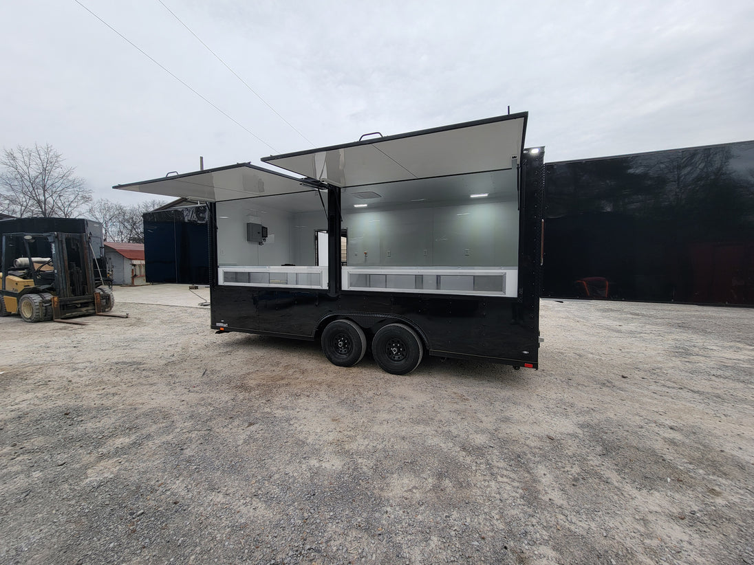 8.5' x 18' Custom Enclosed Black With Blackout Package Showcase Marketing and Event Trailer - SLE Equipment - 6