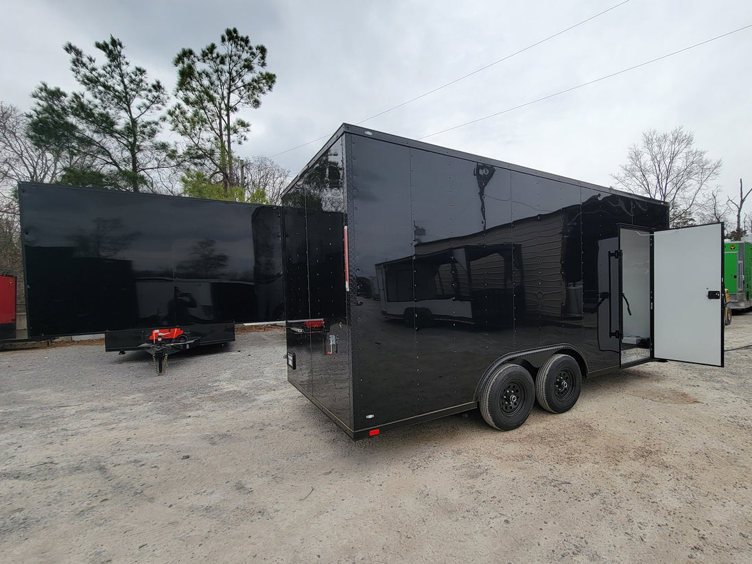 8.5' x 18' Custom Enclosed Black With Blackout Package Showcase Marketing and Event Trailer - SLE Equipment - 10