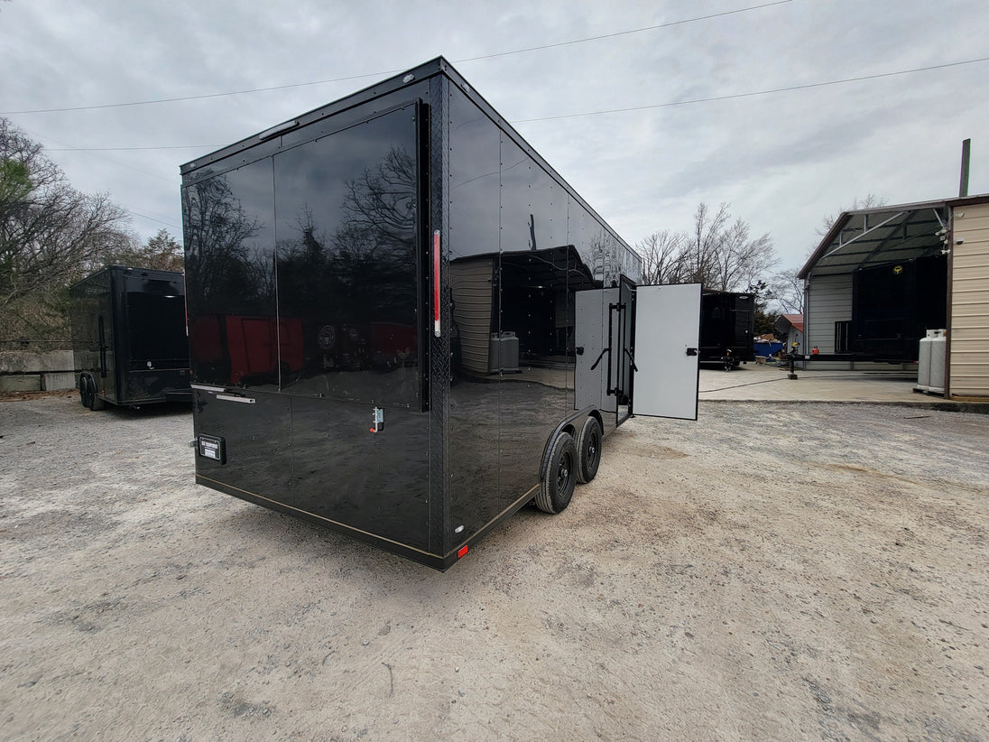 8.5' x 18' Custom Enclosed Black With Blackout Package Showcase Marketing and Event Trailer - SLE Equipment - 24