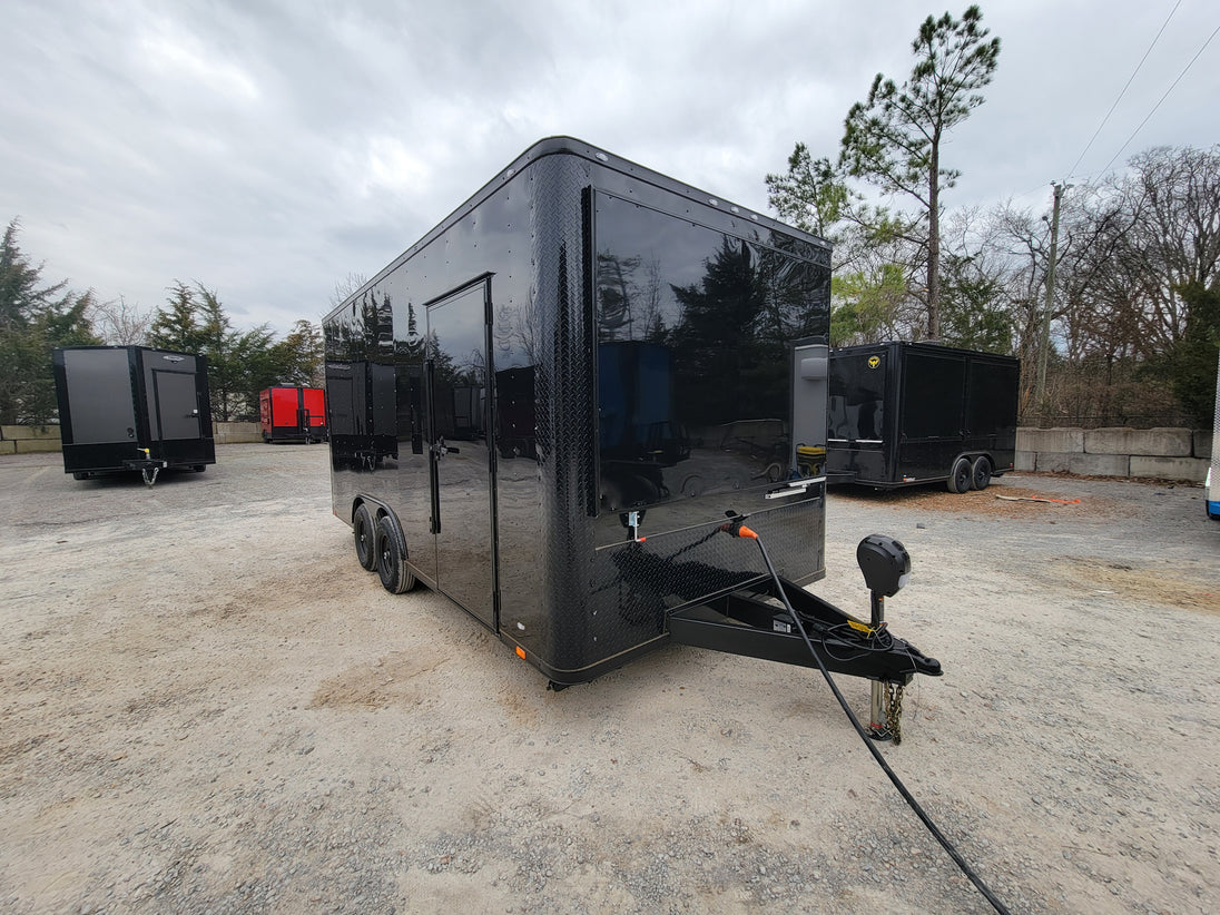 8.5' x 18' Custom Enclosed Black With Blackout Package Showcase Marketing and Event Trailer - SLE Equipment - 26