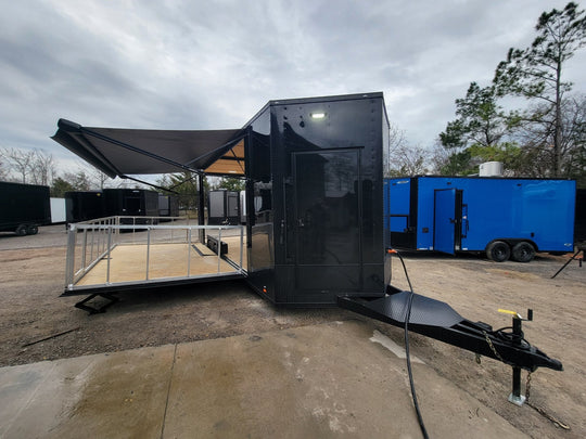 Custom Enclosed 8.5 X 24 Stage Trailer Black With Black Out Trim and Awning - SLE Equipment - 2