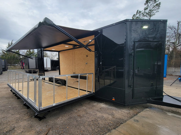 Custom Enclosed 8.5 X 24 Stage Trailer Black With Black Out Trim and Awning - SLE Equipment - 1