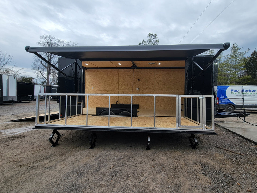 Custom Enclosed 8.5 X 24 Stage Trailer Black With Black Out Trim and Awning - SLE Equipment - 3