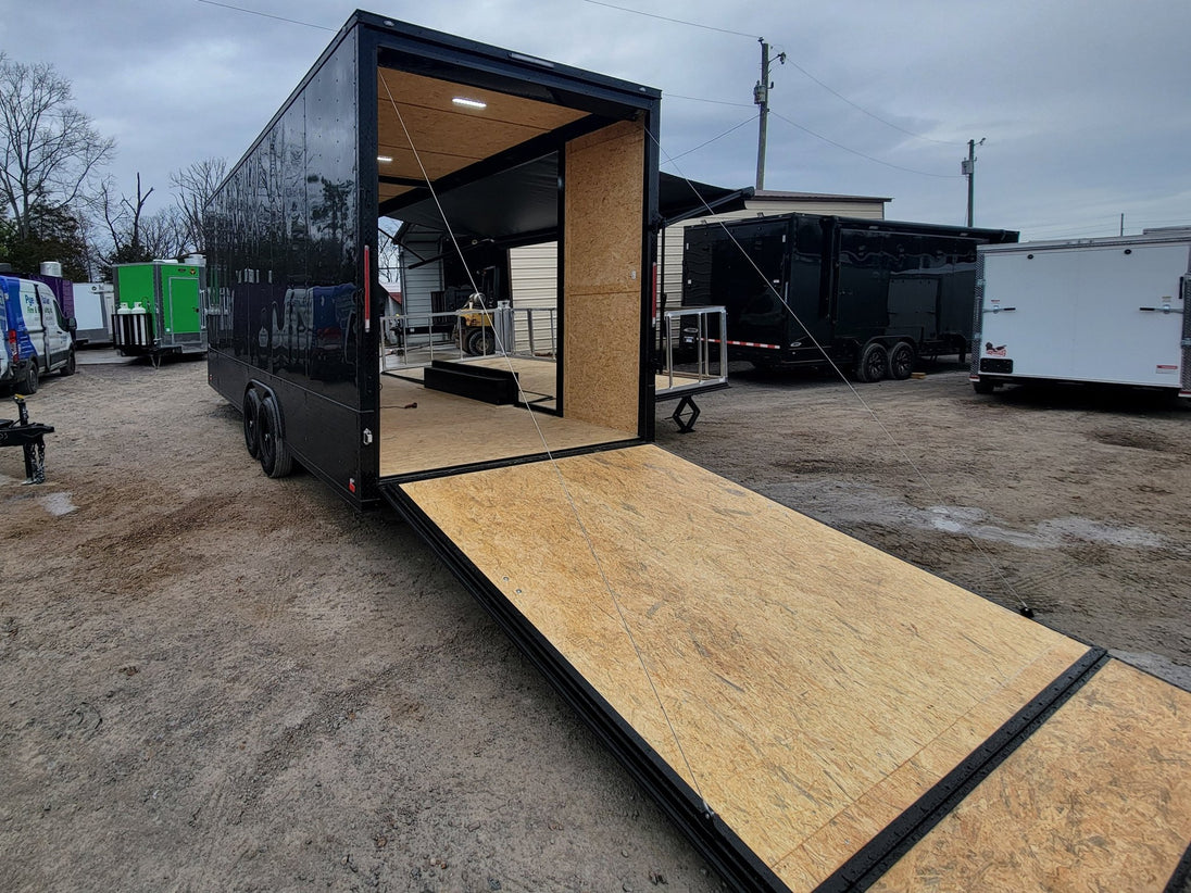 Custom Enclosed 8.5 X 24 Stage Trailer Black With Black Out Trim and Awning - SLE Equipment - 7