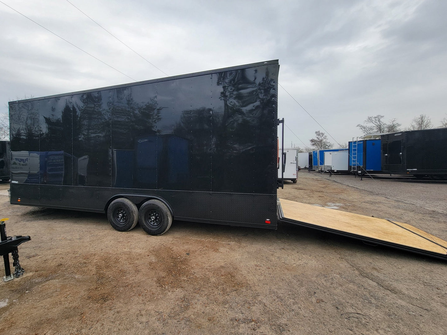 Custom Enclosed 8.5 X 24 Stage Trailer Black With Black Out Trim and Awning - SLE Equipment - 8