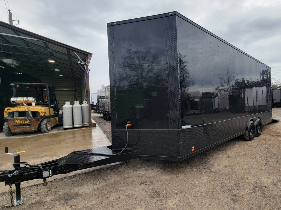 Custom Enclosed 8.5 X 24 Stage Trailer Black With Black Out Trim and Awning - SLE Equipment - 9