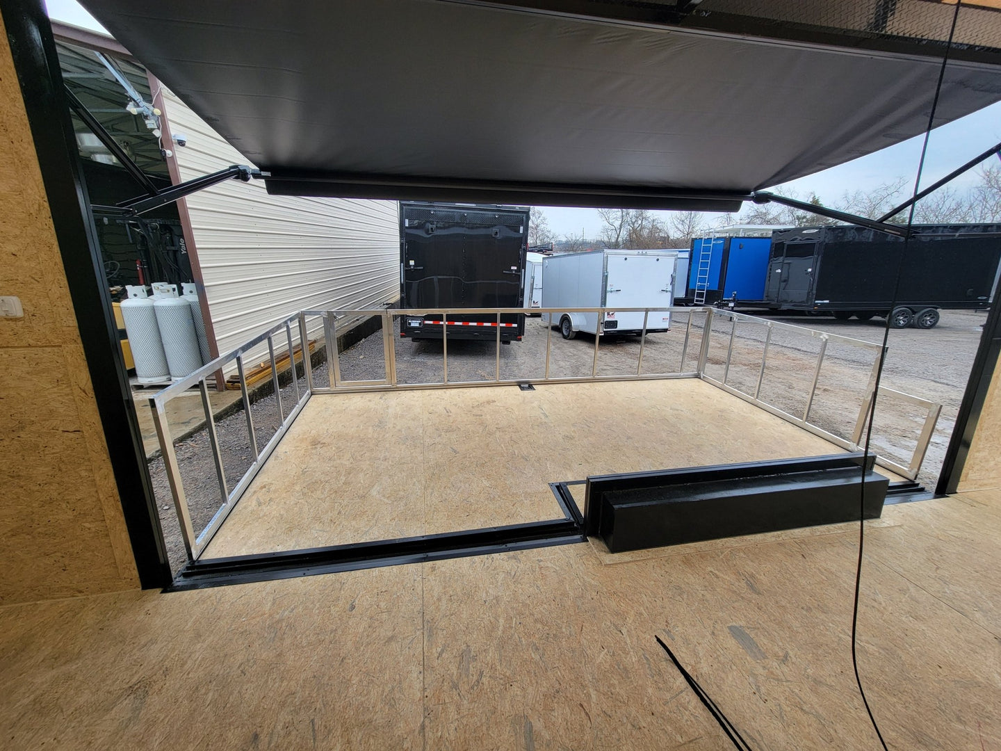 Custom Enclosed 8.5 X 24 Stage Trailer Black With Black Out Trim and Awning - SLE Equipment - 12