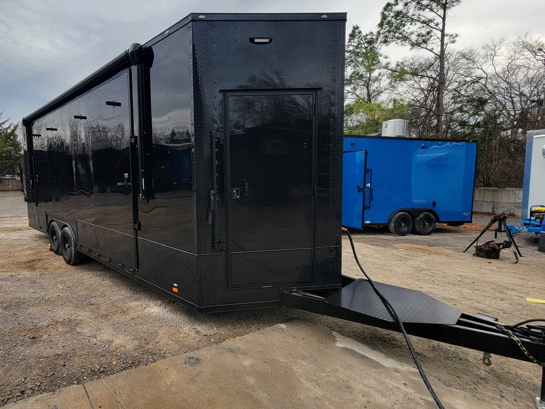 Custom Enclosed 8.5 X 24 Stage Trailer Black With Black Out Trim and Awning - SLE Equipment - 15