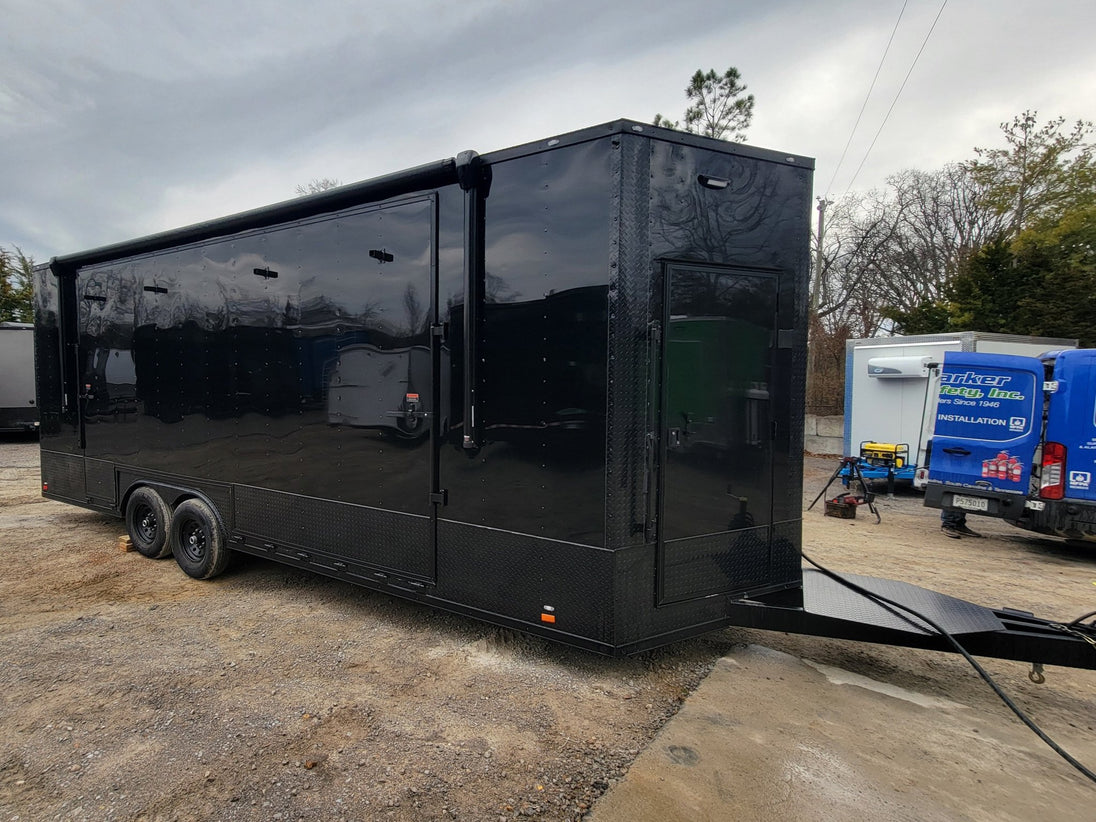 Custom Enclosed 8.5 X 24 Stage Trailer Black With Black Out Trim and Awning - SLE Equipment - 16