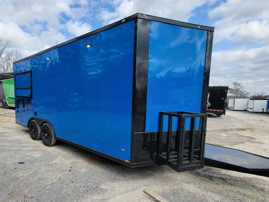 Concession Trailer 8.5' X 18' Cobalt Blue With Blackout & Walk On Roof Food Event Catering - SLE Equipment - 4