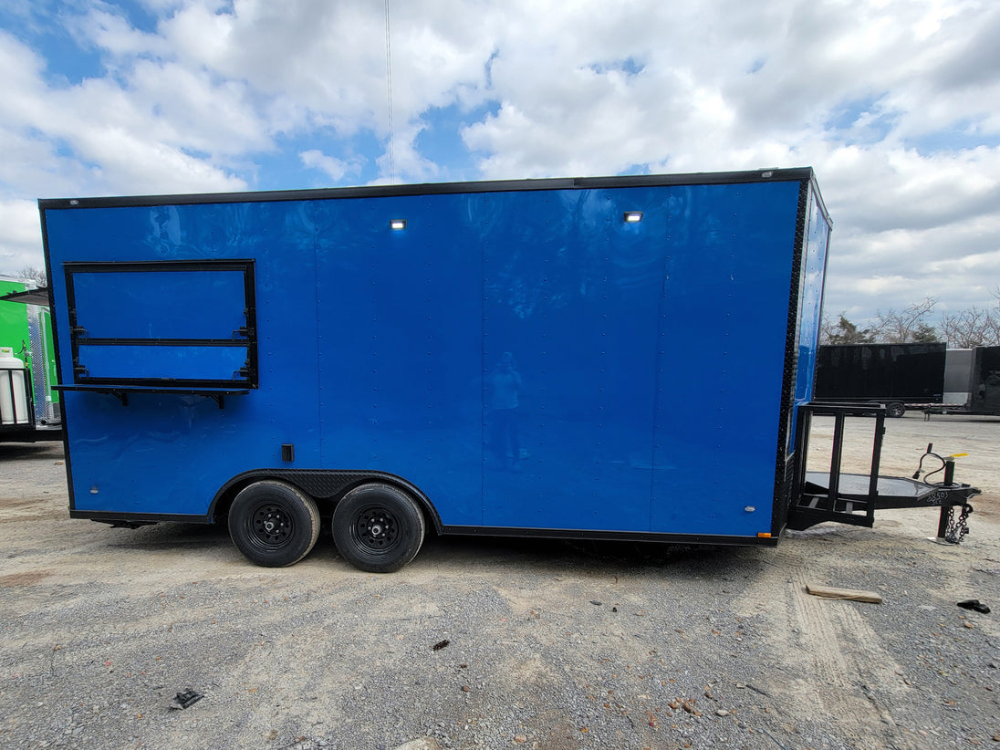 Concession Trailer 8.5' X 18' Cobalt Blue With Blackout & Walk On Roof Food Event Catering - SLE Equipment - 5