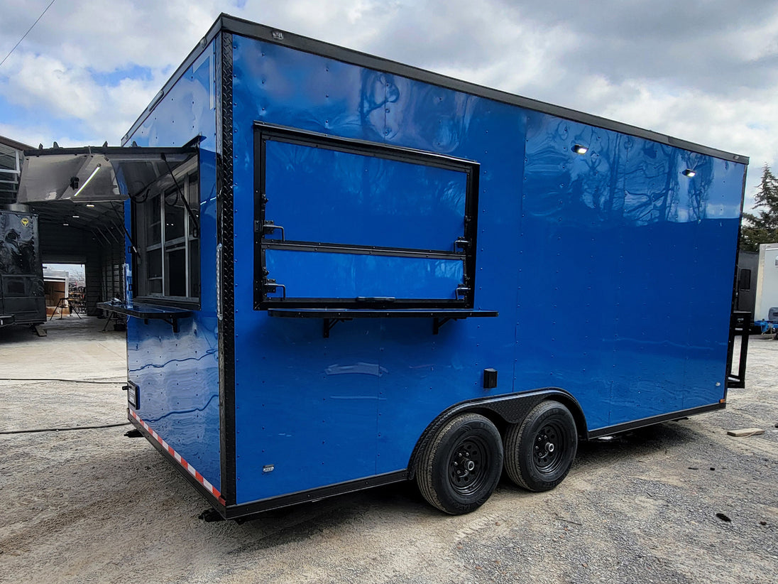 Concession Trailer 8.5' X 18' Cobalt Blue With Blackout & Walk On Roof Food Event Catering - SLE Equipment - 6
