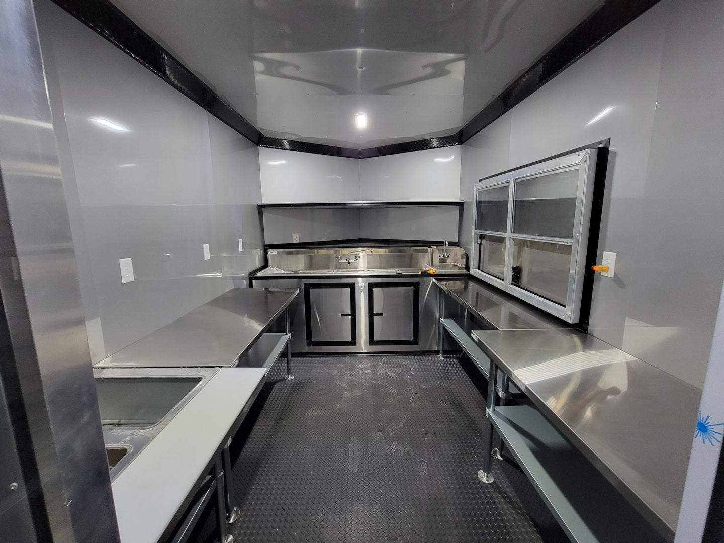8.5' X 22' Custom BBQ Concession Trailer Victory Red With 8' Porch Black and Blackout Trim - SLE Equipment - 9