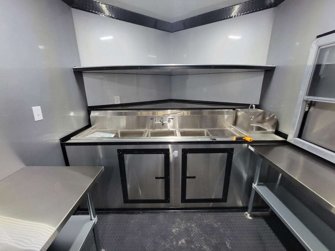 8.5' X 22' Custom BBQ Concession Trailer Victory Red With 8' Porch Black and Blackout Trim - SLE Equipment - 12