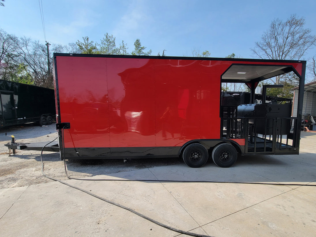 8.5' X 22' Custom BBQ Concession Trailer Victory Red With 8' Porch Black and Blackout Trim - SLE Equipment - 7
