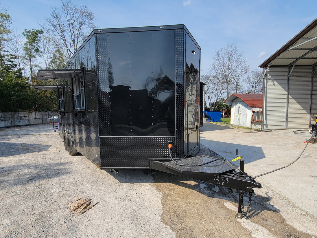 8.5' X 20' Custom Concession Trailer Black With Blackout Food Event Catering - SLE Equipment - 3