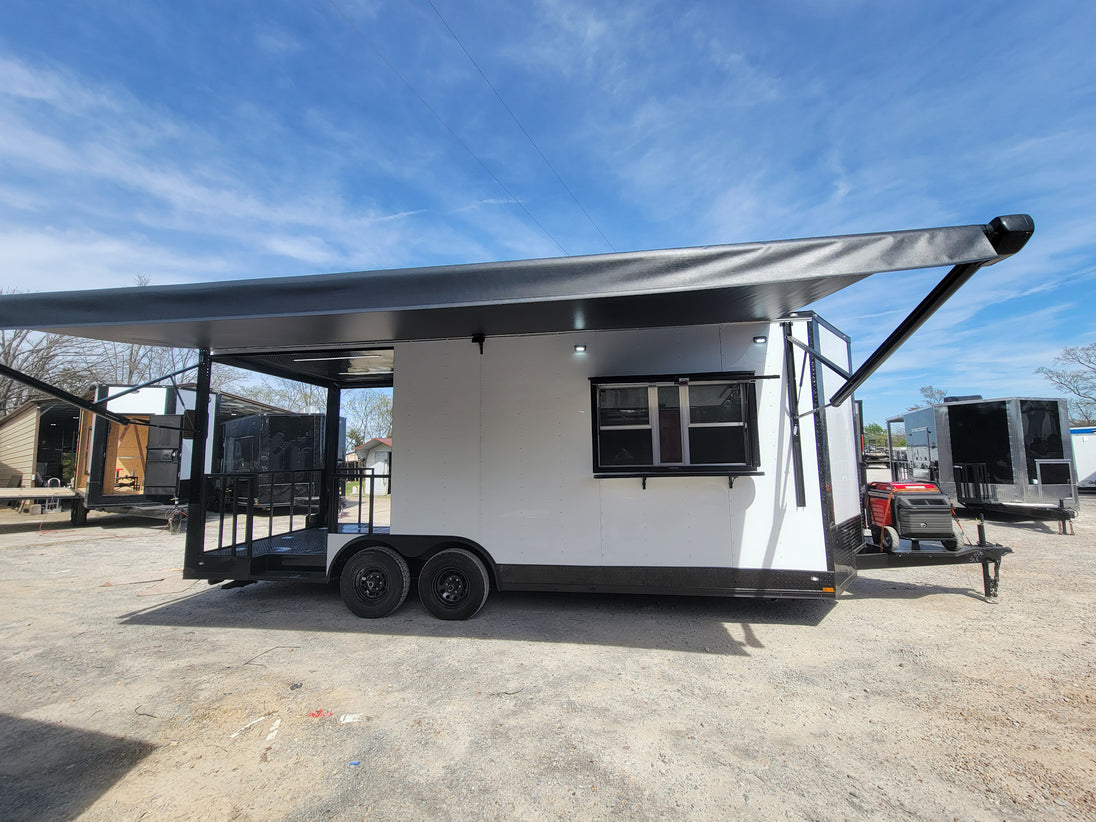 8.5' X 22' Concession Trailer With 8' Porch White With Blackout Trim BBQ Food Event Catering - SLE Equipment - 5