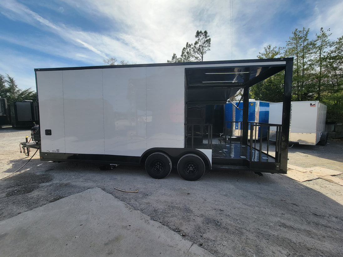 8.5' X 22' Concession Trailer With 8' Porch White With Blackout Trim BBQ Food Event Catering - SLE Equipment - 9