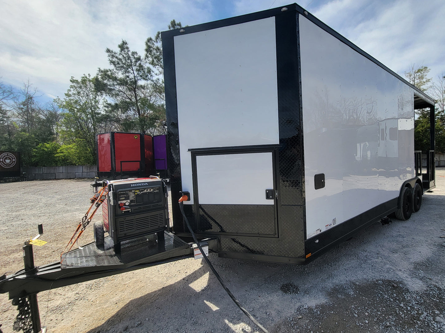 8.5' X 22' Concession Trailer With 8' Porch White With Blackout Trim BBQ Food Event Catering - SLE Equipment - 10