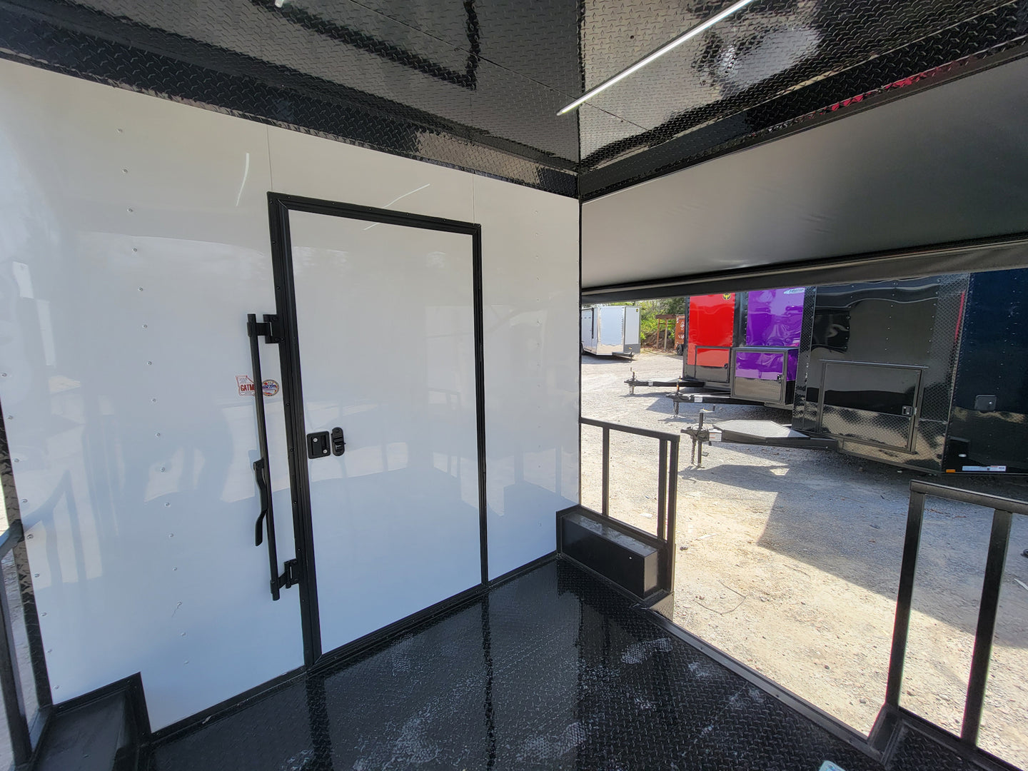 8.5' X 22' Concession Trailer With 8' Porch White With Blackout Trim BBQ Food Event Catering - SLE Equipment - 12