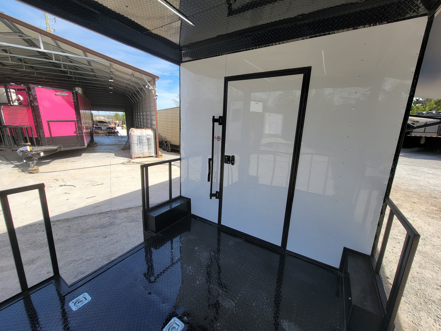 8.5' X 22' Concession Trailer With 8' Porch White With Blackout Trim BBQ Food Event Catering - SLE Equipment - 13