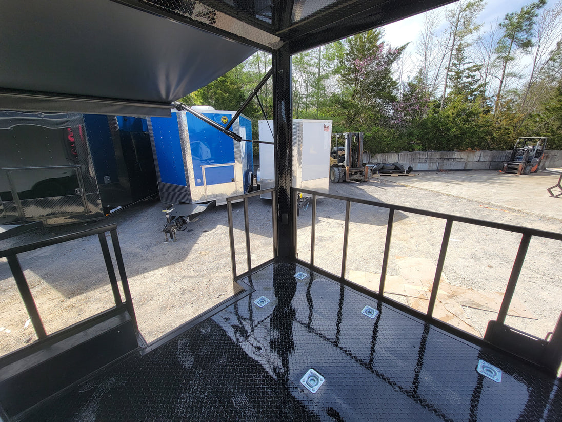 8.5' X 22' Concession Trailer With 8' Porch White With Blackout Trim BBQ Food Event Catering - SLE Equipment - 15