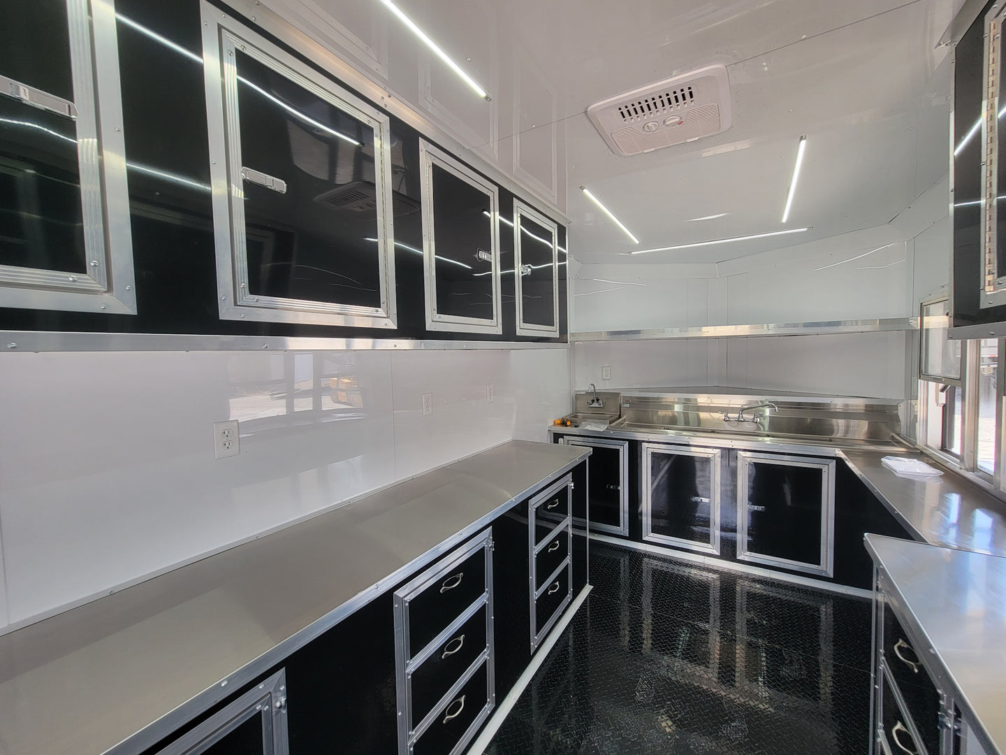 8.5' X 22' Concession Trailer With 8' Porch White With Blackout Trim BBQ Food Event Catering - SLE Equipment - 17