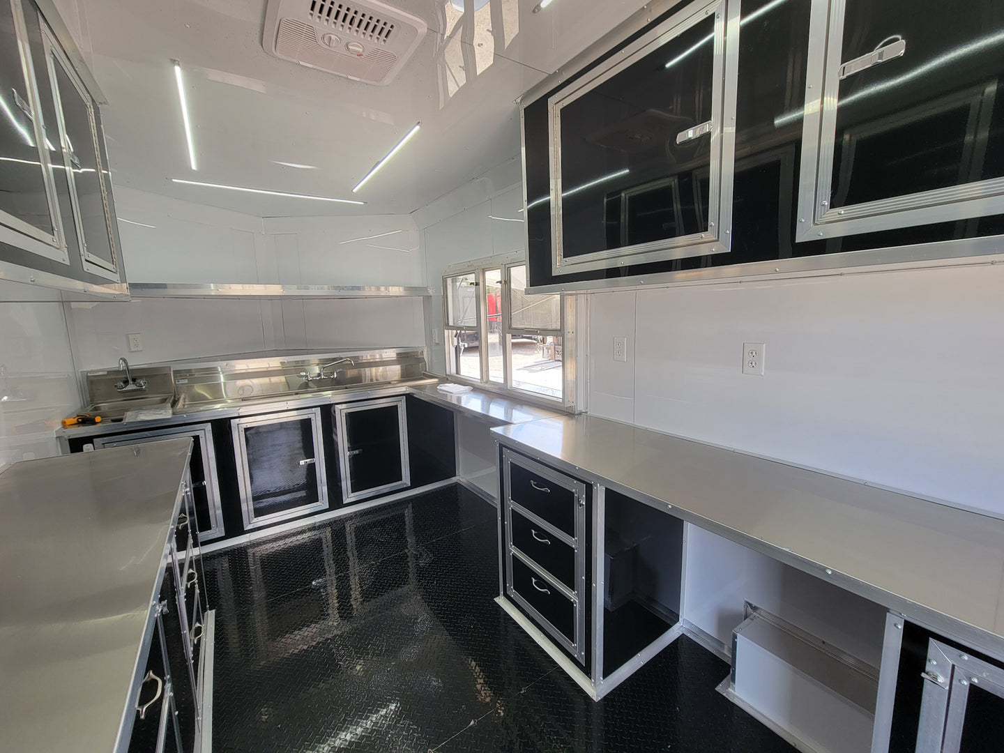 8.5' X 22' Concession Trailer With 8' Porch White With Blackout Trim BBQ Food Event Catering - SLE Equipment - 18