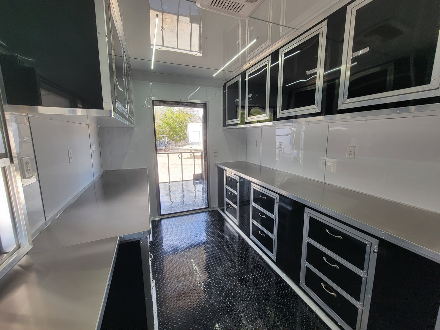 8.5' X 22' Concession Trailer With 8' Porch White With Blackout Trim BBQ Food Event Catering - SLE Equipment - 20