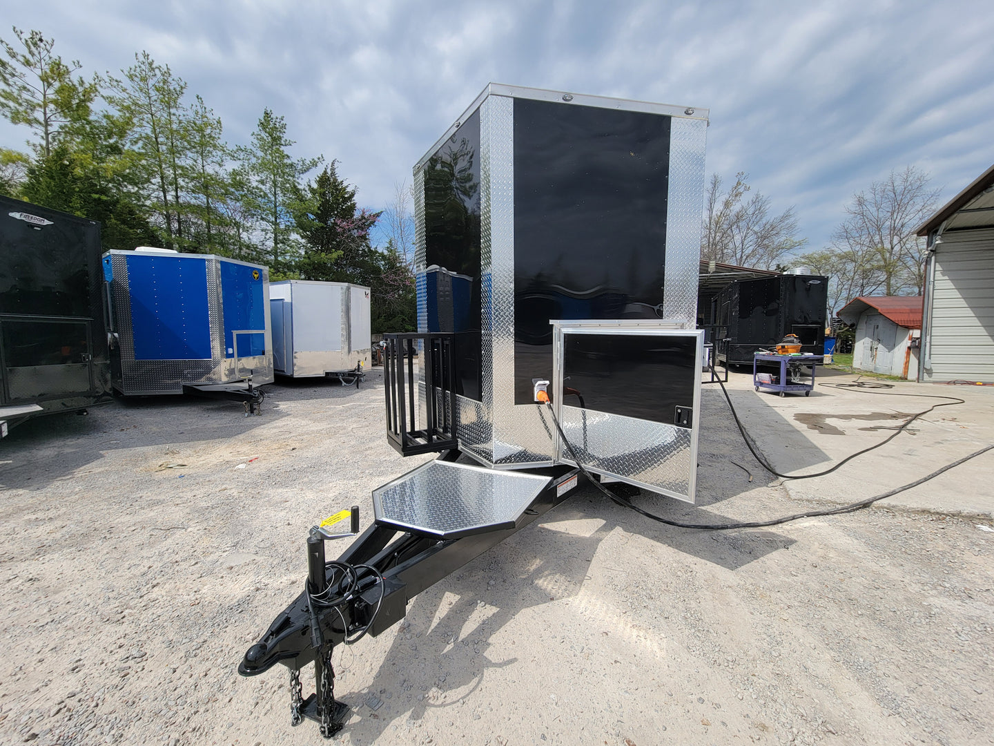 8.5' X 18' Black Concession Trailer With 8ft BBQ Porch Food Event Catering - SLE Equipment - 2