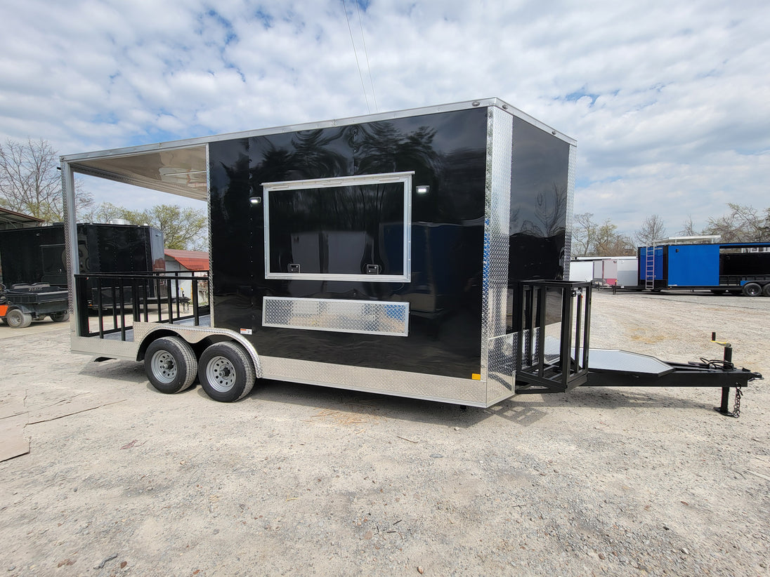 8.5' X 18' Black Concession Trailer With 8ft BBQ Porch Food Event Catering - SLE Equipment - 4