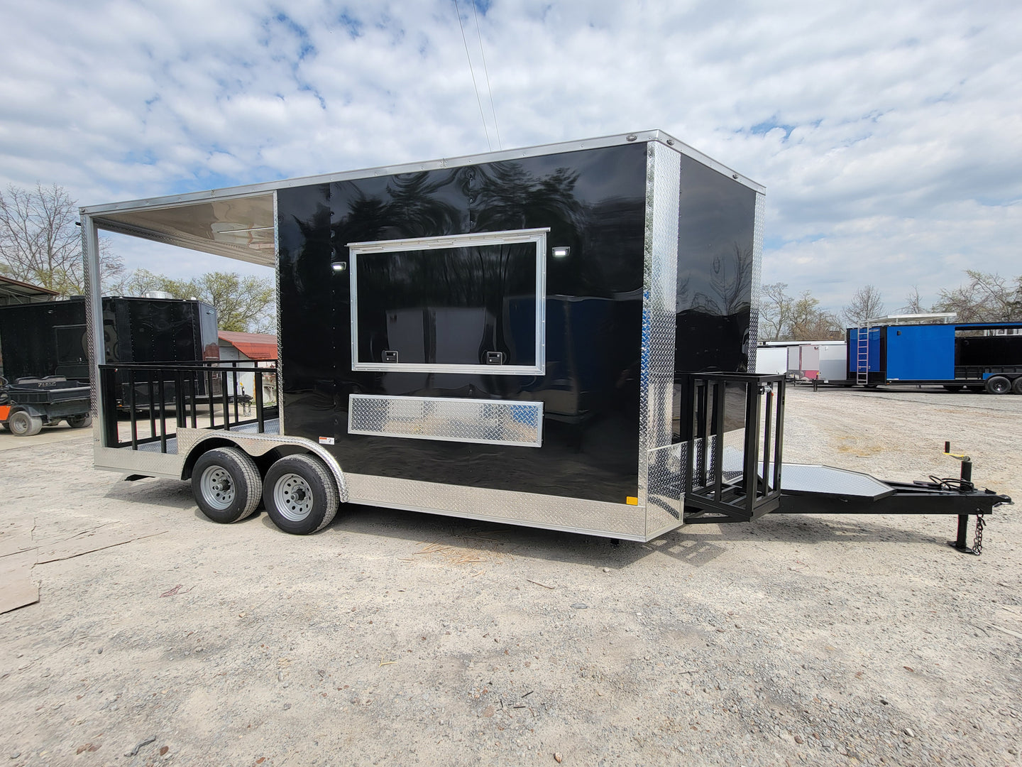 8.5' X 18' Black Concession Trailer With 8ft BBQ Porch Food Event Catering - SLE Equipment - 4