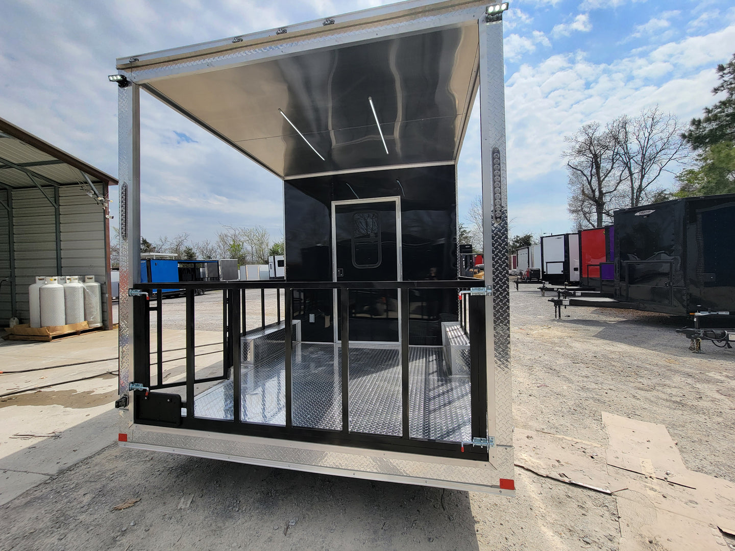 8.5' X 18' Black Concession Trailer With 8ft BBQ Porch Food Event Catering - SLE Equipment - 6