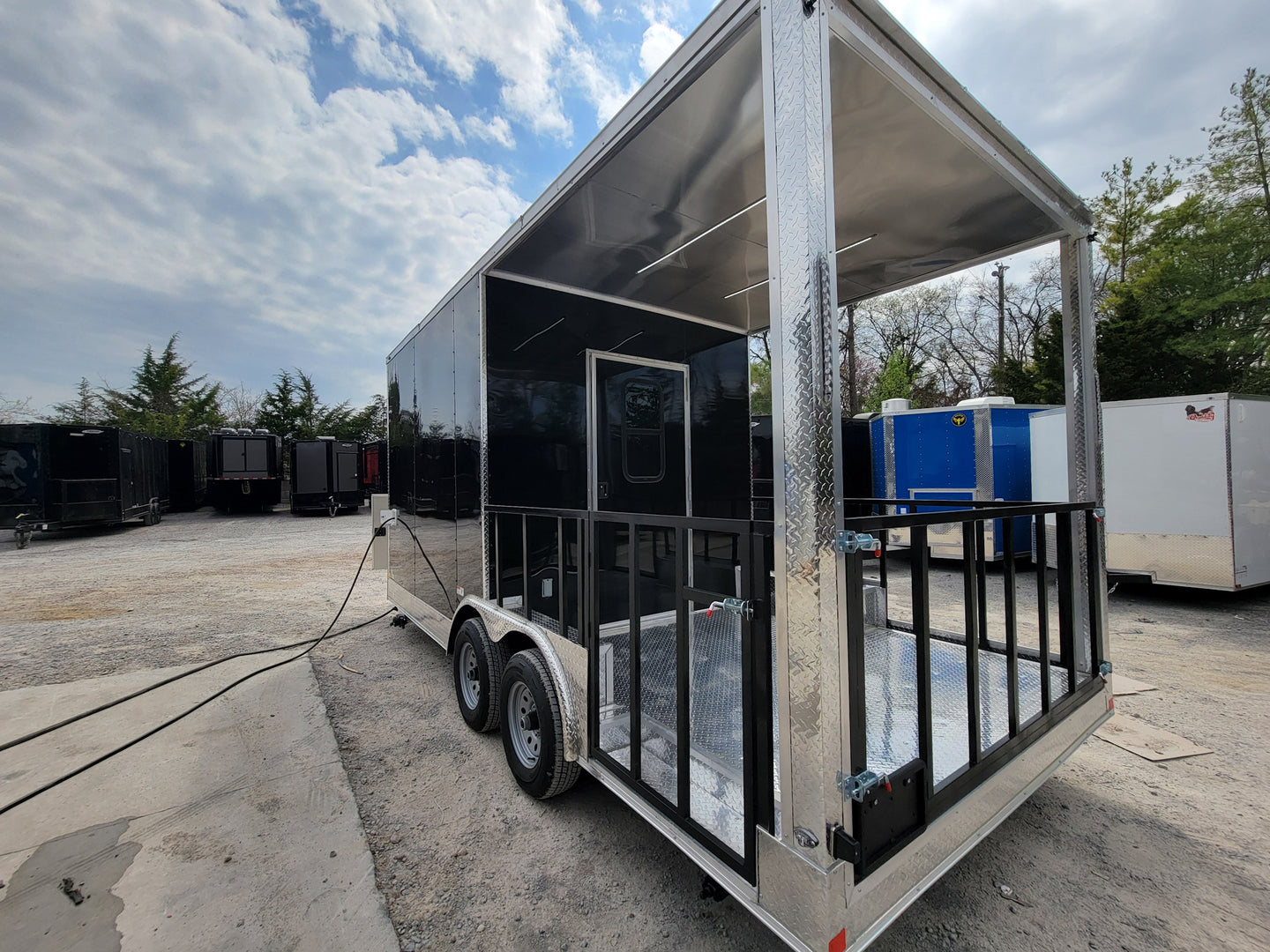 8.5' X 18' Black Concession Trailer With 8ft BBQ Porch Food Event Catering - SLE Equipment - 7