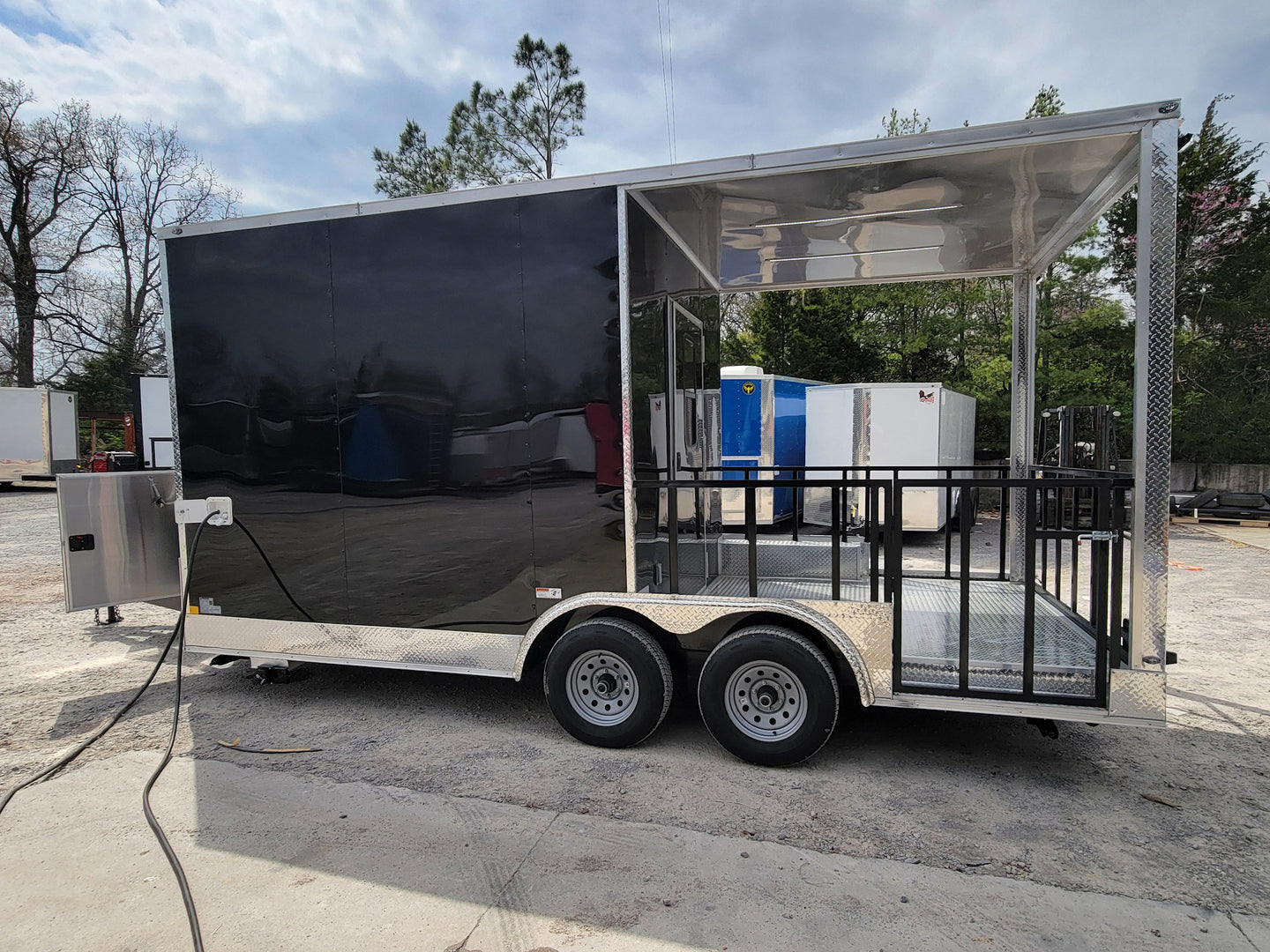 8.5' X 18' Black Concession Trailer With 8ft BBQ Porch Food Event Catering - SLE Equipment - 8