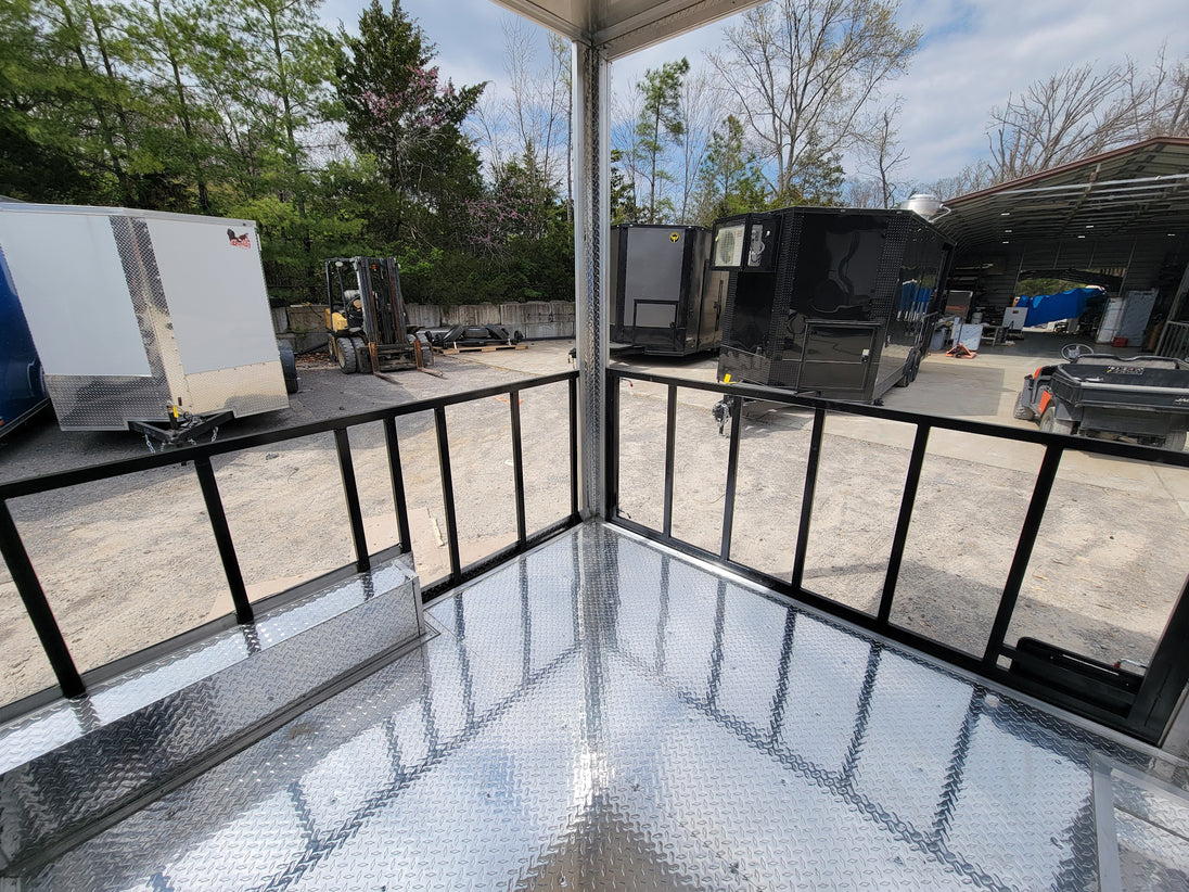 8.5' X 18' Black Concession Trailer With 8ft BBQ Porch Food Event Catering - SLE Equipment - 10