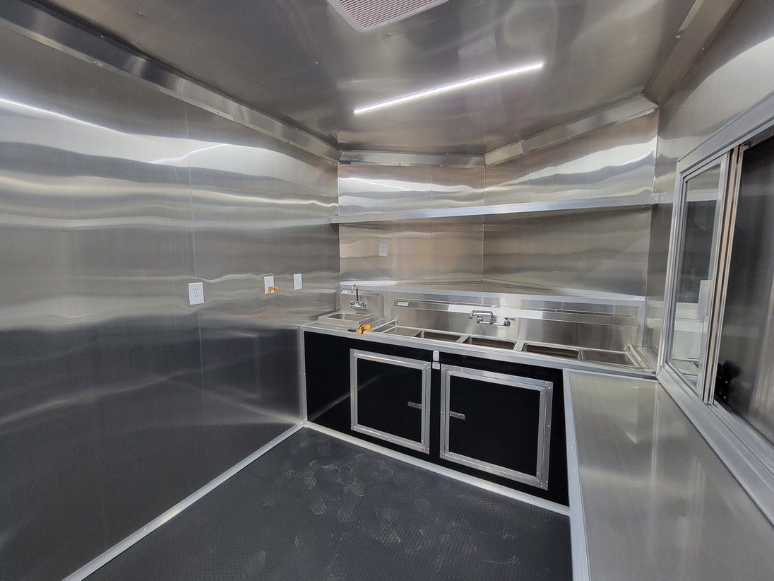 8.5' X 18' Black Concession Trailer With 8ft BBQ Porch Food Event Catering - SLE Equipment - 14