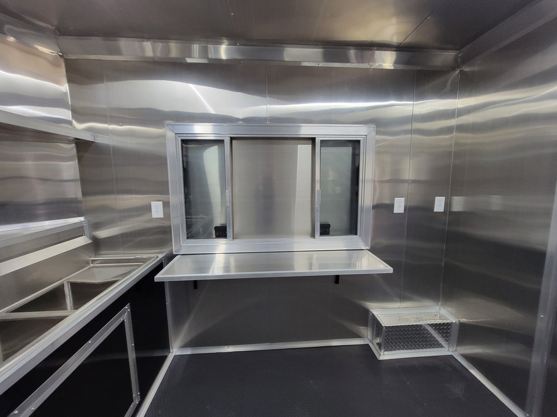 8.5' X 18' Black Concession Trailer With 8ft BBQ Porch Food Event Catering - SLE Equipment - 17