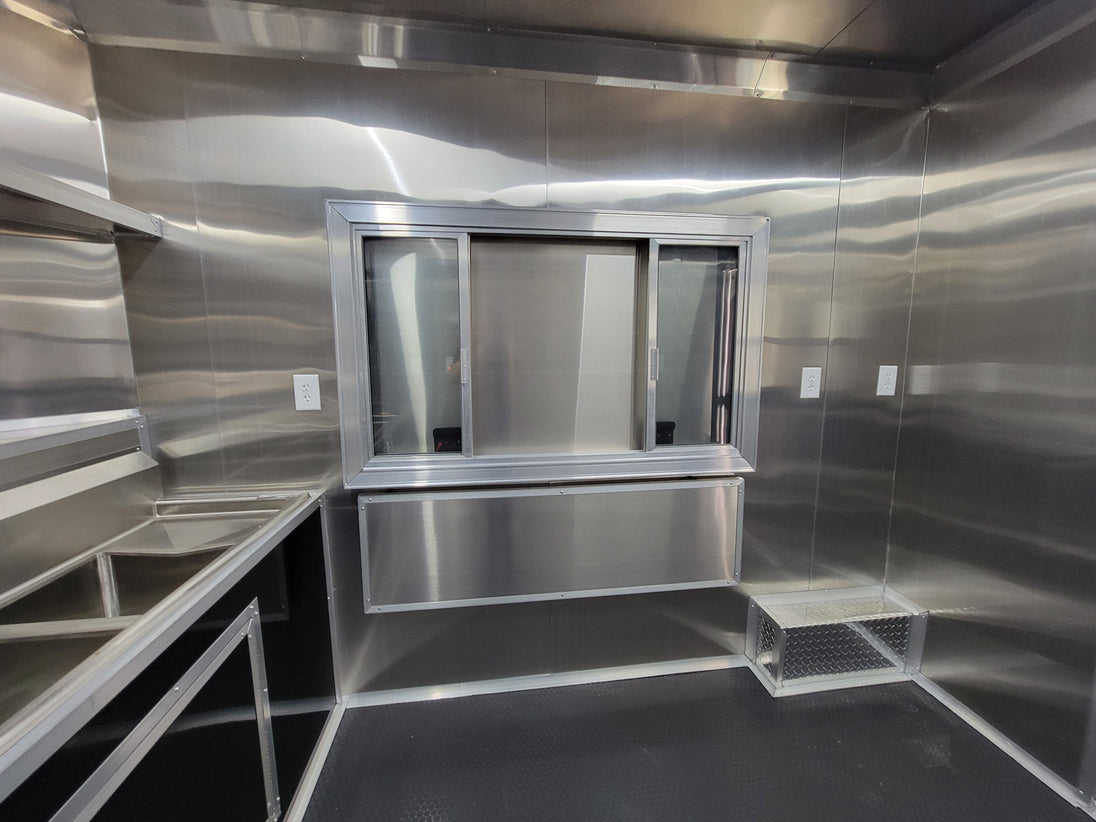 8.5' X 18' Black Concession Trailer With 8ft BBQ Porch Food Event Catering - SLE Equipment - 20