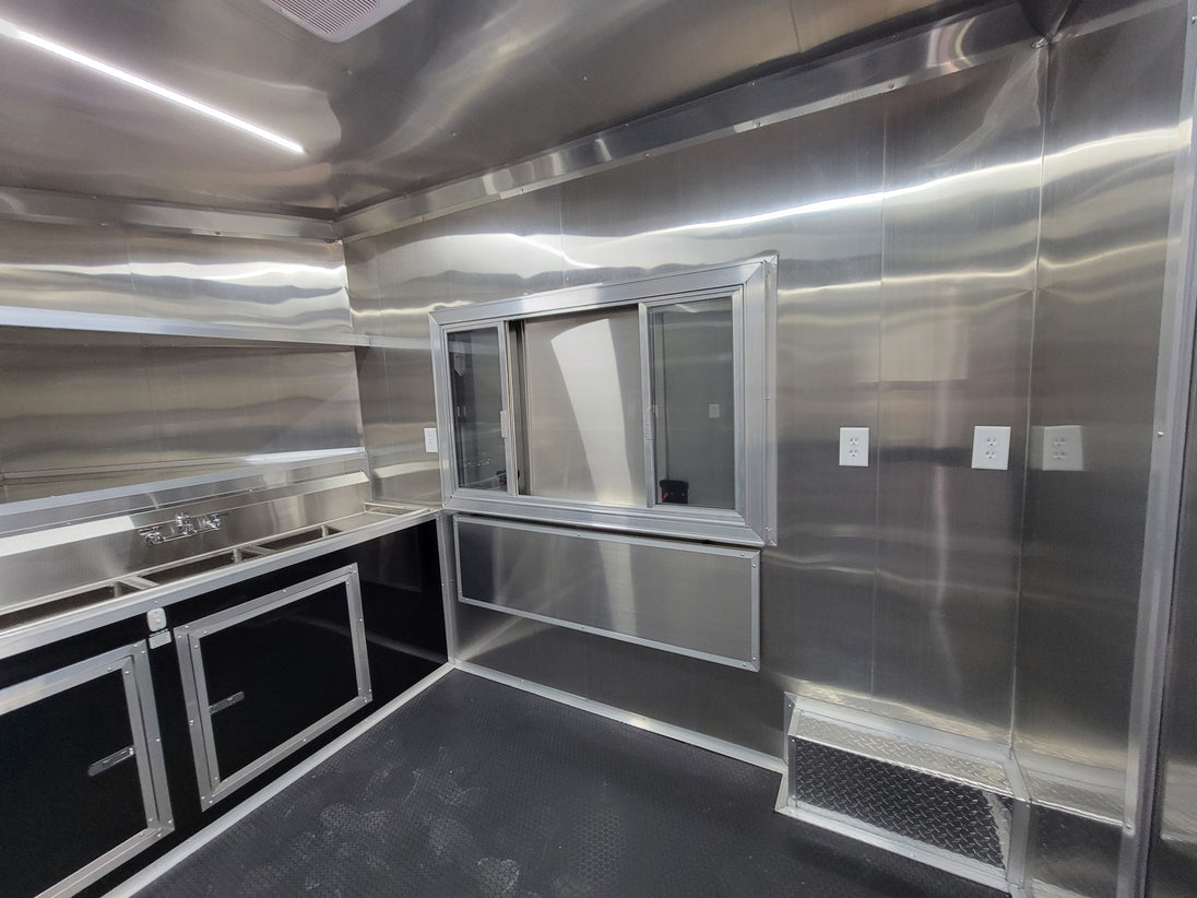 8.5' X 18' Black Concession Trailer With 8ft BBQ Porch Food Event Catering - SLE Equipment - 21