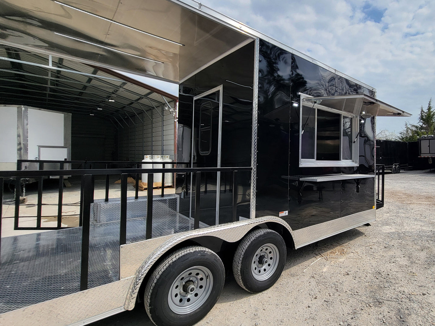 8.5' X 18' Black Concession Trailer With 8ft BBQ Porch Food Event Catering - SLE Equipment - 23