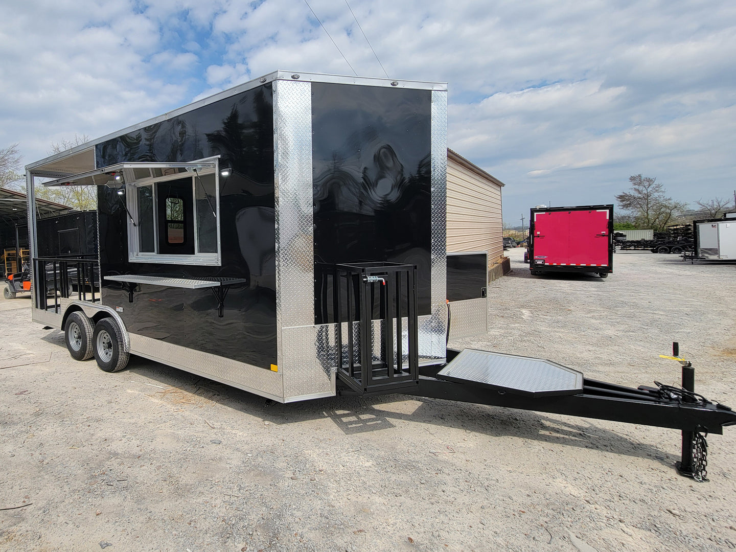 8.5' X 18' Black Concession Trailer With 8ft BBQ Porch Food Event Catering - SLE Equipment - 1