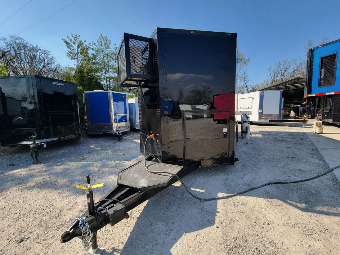 8.5' X 22' Concession Trailer Black With Blackout BBQ Event Catering 8' porch - SLE Equipment - 2