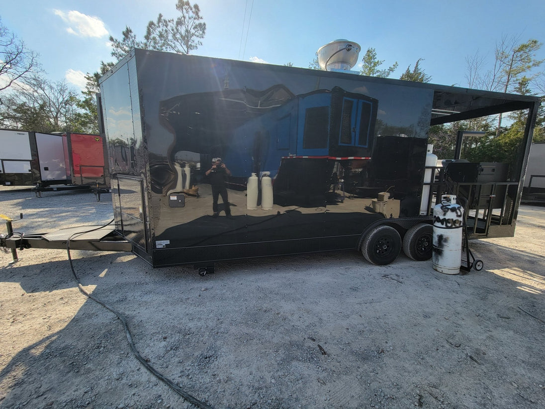 8.5' X 22' Concession Trailer Black With Blackout BBQ Event Catering 8' porch - SLE Equipment - 9