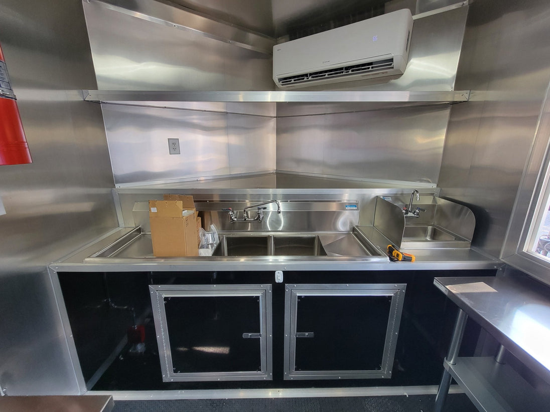 8.5' X 22' Concession Trailer Black With Blackout BBQ Event Catering 8' porch - SLE Equipment - 16
