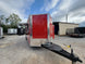 8.5' X 24' Concession Trailer Victory Red BBQ Event Catering With 12' Railed Porch - SLE Equipment - 1