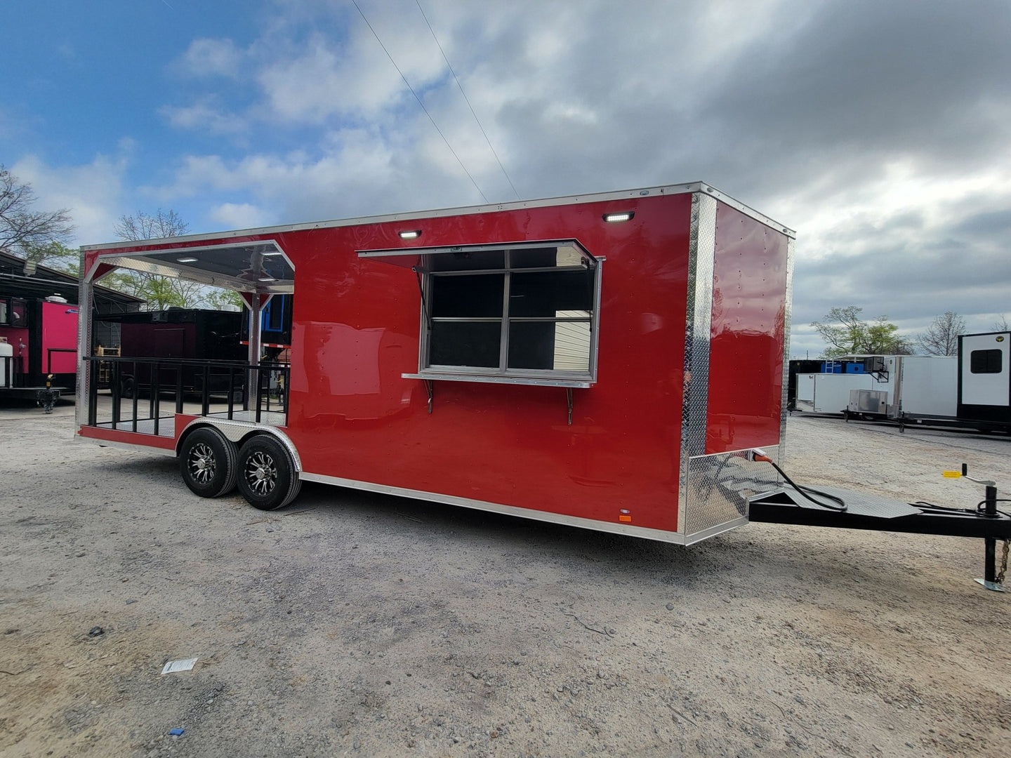 8.5' X 24' Concession Trailer Victory Red BBQ Event Catering With 12' Railed Porch - SLE Equipment - 3