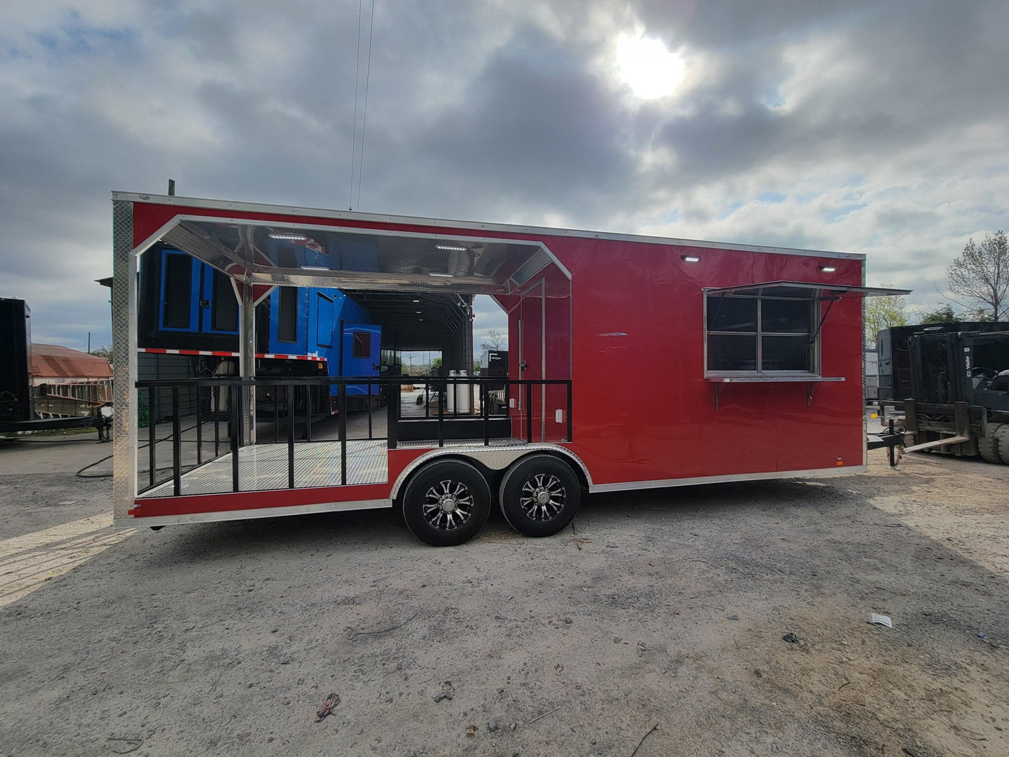 8.5' X 24' Concession Trailer Victory Red BBQ Event Catering With 12' Railed Porch - SLE Equipment - 4