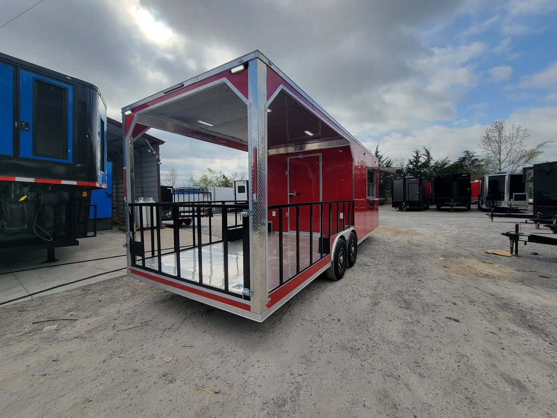8.5' X 24' Concession Trailer Victory Red BBQ Event Catering With 12' Railed Porch - SLE Equipment - 5