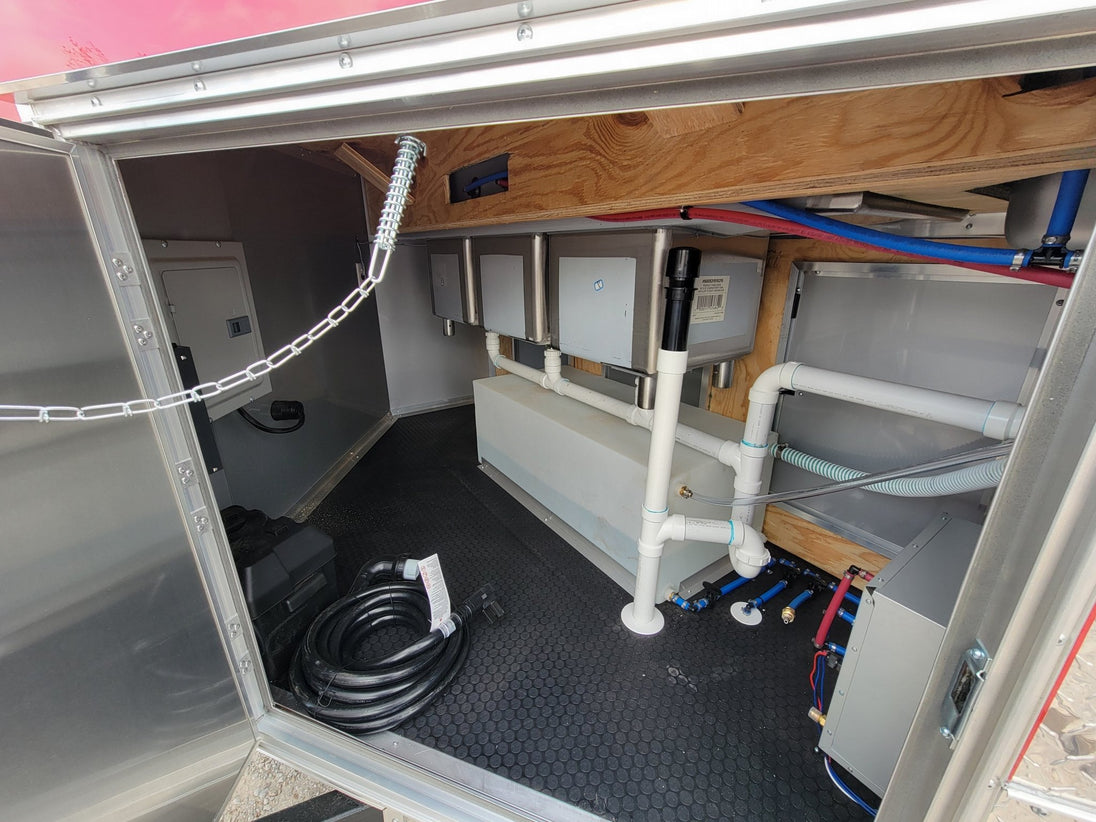 8.5' X 24' Concession Trailer Victory Red BBQ Event Catering With 12' Railed Porch - SLE Equipment - 10